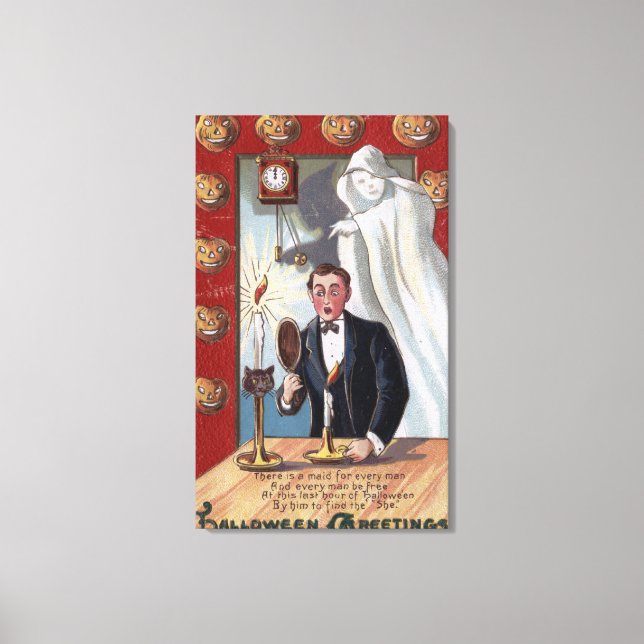 Halloween GreetingMan and Ghost Canvas Print (Front)