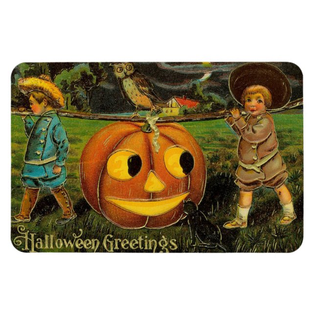 Halloween Greetings Boys Jack O Lantern Vintage Magnet (Horizontal)