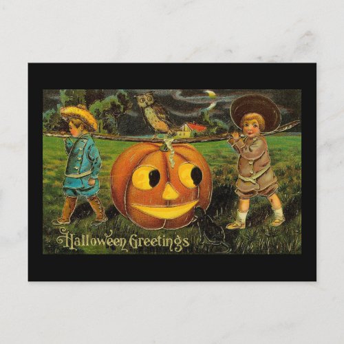 Halloween Greetings Boys Jack O Lantern Vintage Postcard