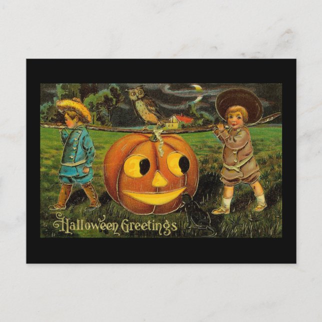 Halloween Greetings Boys Jack O Lantern Vintage Postcard (Front)