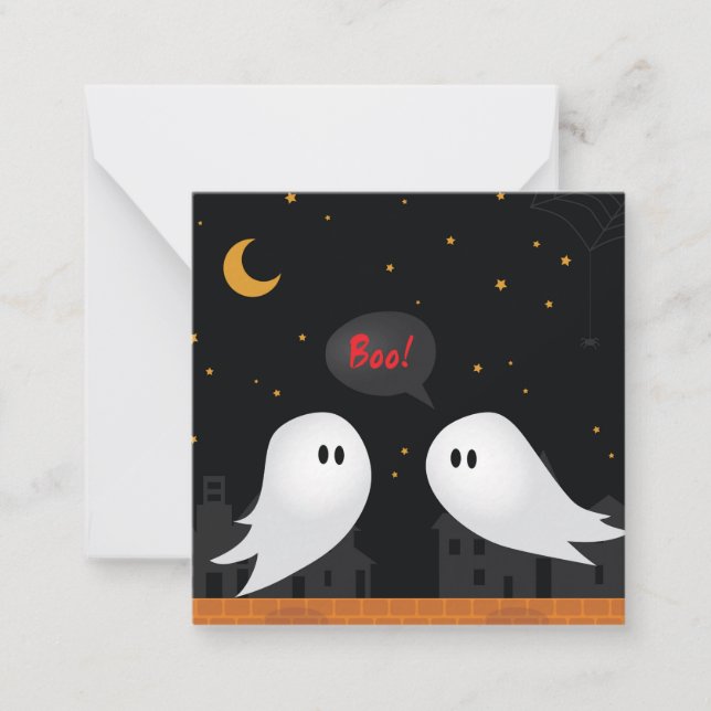 Halloween greetings, cute ghosts in town note card (Front)
