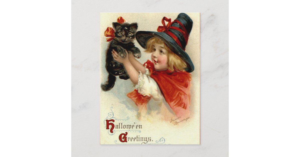 Halloween Greetings - Frances Brundage Postcard | Zazzle