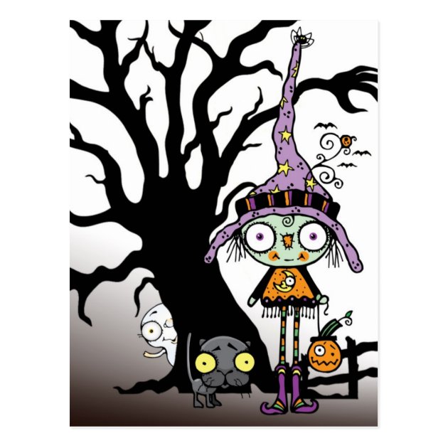 Halloween Greetings From The Witch In Purple Postcard