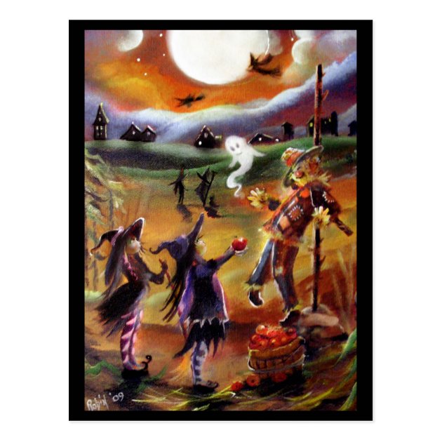 Halloween Greetings, Scarecrow And Friends Postcard