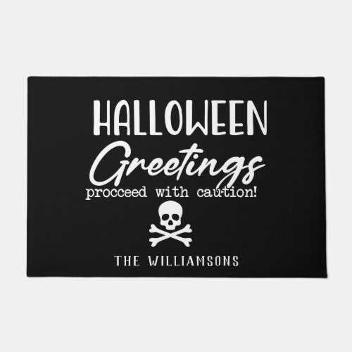 Halloween Greetings Skull and Crossbones Custom  Doormat