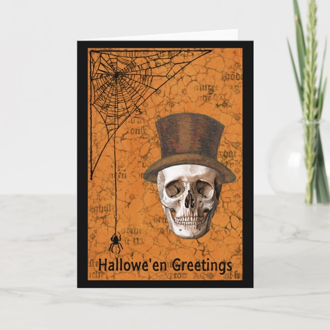 Halloween Greetings Skull Spiderweb Card (Front)
