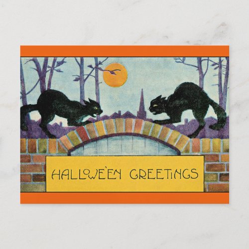 Halloween Greetings, Two Black Cats, Postcard