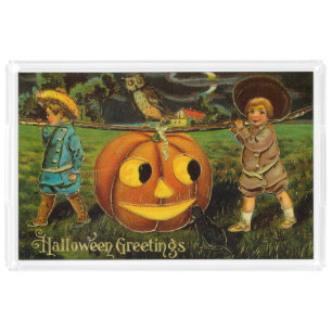 Halloween Greetings - Vintage Spooly Postcard Acrylic Tray