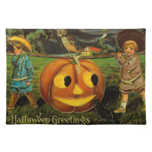 Halloween Greetings - Vintage Spooly Postcard Cloth Placemat