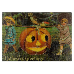 Halloween Greetings - Vintage Spooly Postcard  Cutting Board