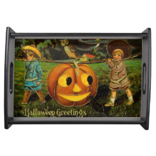 Halloween Greetings - Vintage Spooly Postcard Serving Tray