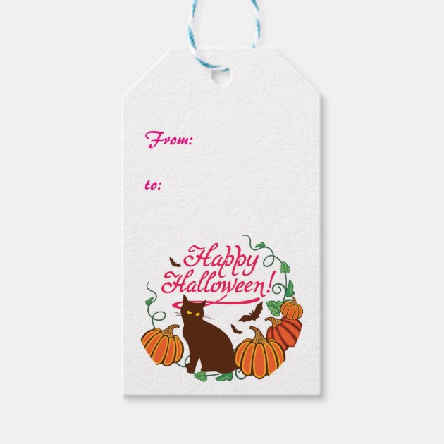 Halloween Greetings With Black Cat Gift Tags