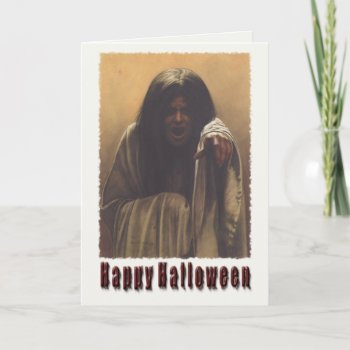 Halloween Greetings With Spooky Girl Card by cardland at Zazzle