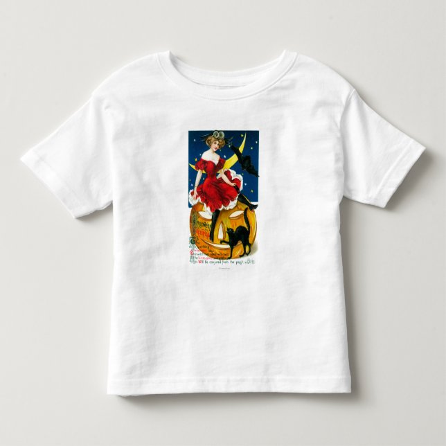 Halloween Greetings Woman on Jack-o-Lantern Toddler T-shirt (Front)