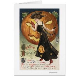Halloween GreetingWitch Dancing and Pumpkin Cards
