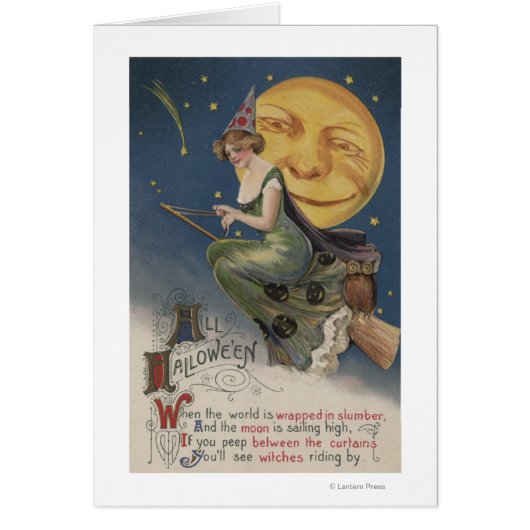Halloween GreetingWitch in Flight Cards (Front)