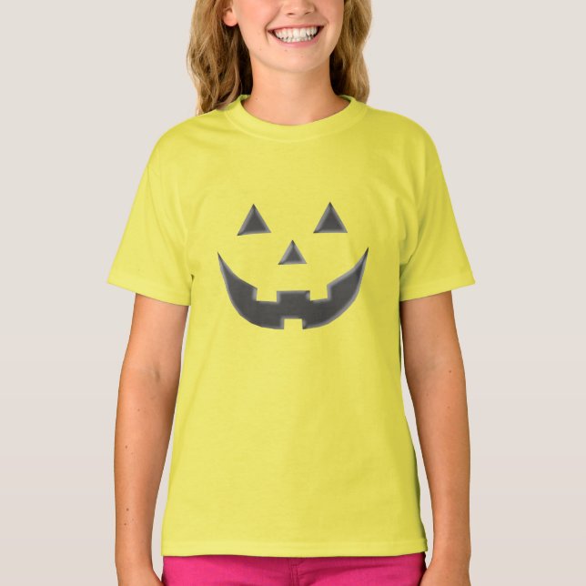 Halloween grey yellow Jack o lantern pumpkin kids  T-Shirt (Front)
