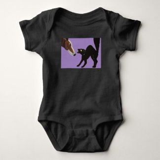 Halloween Greyhound with Angry Black Cat Baby Bodysuit