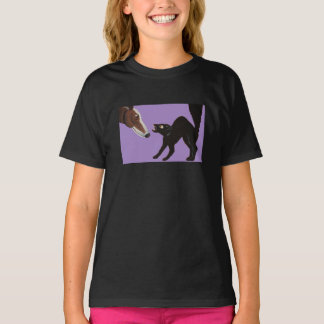 Halloween Greyhound with Angry Black Cat T-Shirt