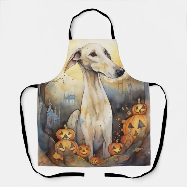 Halloween Greyhound With Pumpkins Scary Apron (Front)