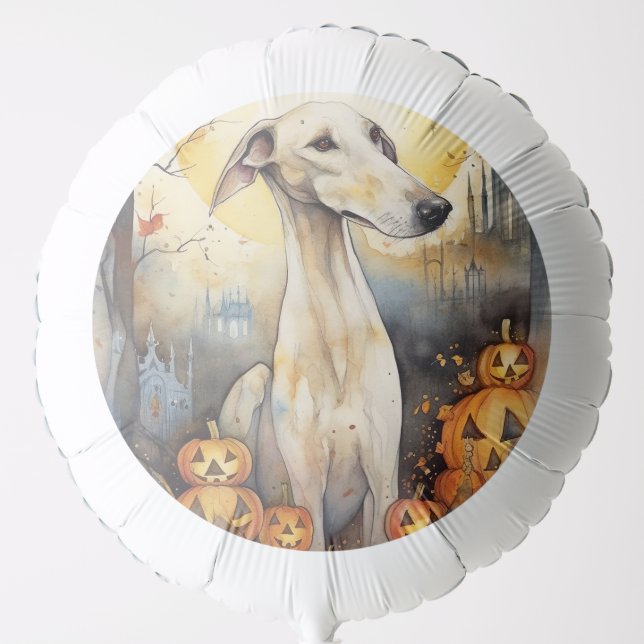 Halloween Greyhound With Pumpkins Scary Balloon (Front)