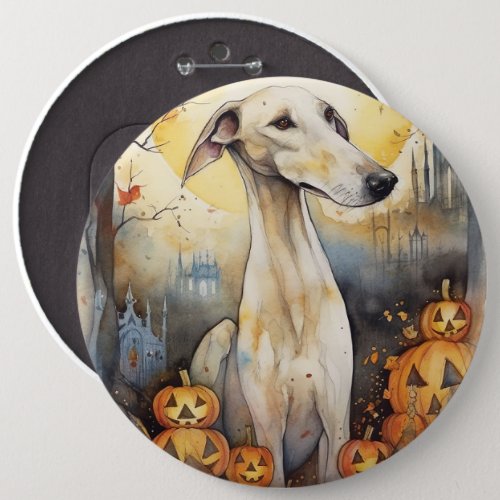Halloween Greyhound With Pumpkins Scary Button