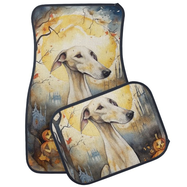 Halloween Greyhound With Pumpkins Scary Car Floor Mat (Set)