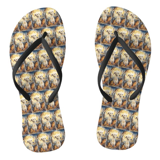 Halloween Greyhound With Pumpkins Scary Flip Flops (Footbed)