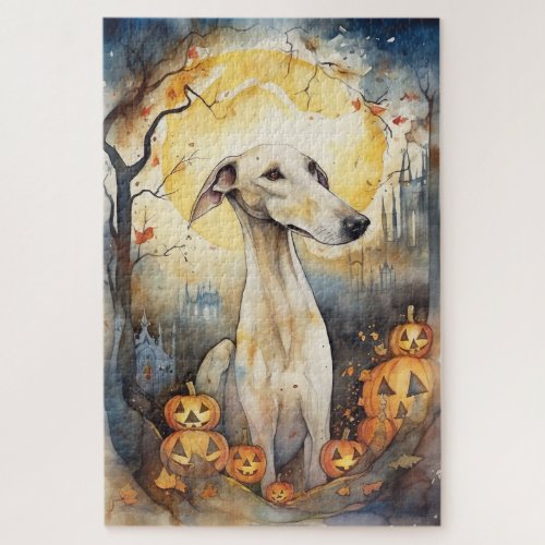 Halloween Greyhound With Pumpkins Scary Jigsaw Puzzle