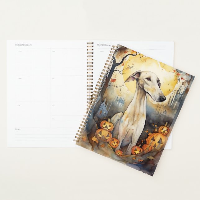 Halloween Greyhound With Pumpkins Scary Planner (Display)