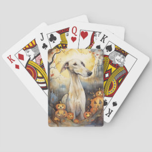 Halloween Greyhound With Pumpkins Scary Poker Cards