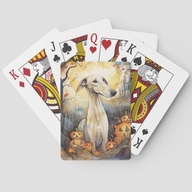 Halloween Greyhound With Pumpkins Scary Poker Cards (Back)