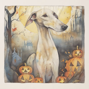 Halloween Greyhound With Pumpkins Scary Scarf