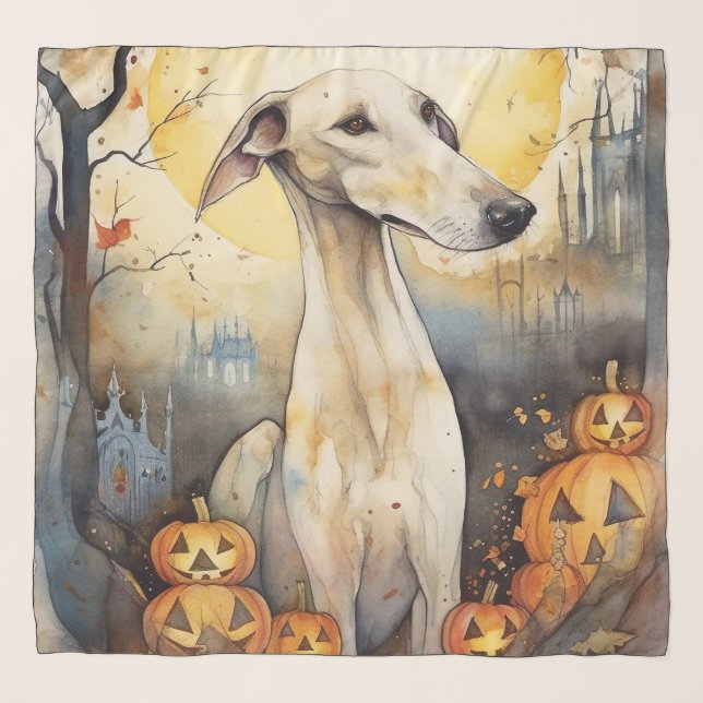 Halloween Greyhound With Pumpkins Scary Scarf (Front)