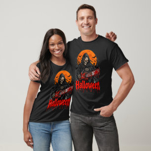 Halloween Grim Reaper Chainsaw Blood Splatter Shir T-Shirt