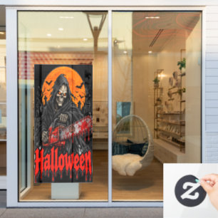 Halloween Grim Reaper Chainsaw Blood Splatter Shir Window Cling