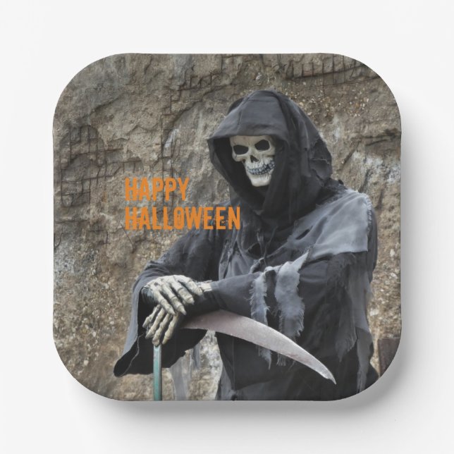 Halloween Grim Reaper Customizable Paper Plates (Front)