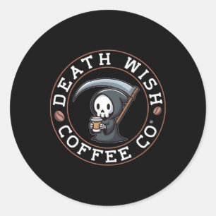 Halloween Grim Reaper Drinking Coffee Death Wish C Classic Round Sticker