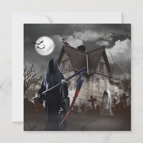 Halloween Grim Reaper Haunted House Card