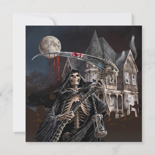 Halloween Grim Reaper Haunted House Holiday Card