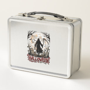 Halloween Grim Reaper Lantern Full Moon Tombstones Metal Lunch Box