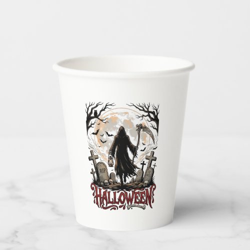 Halloween Grim Reaper Lantern Full Moon Tombstones Paper Cups