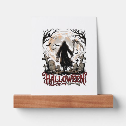 Halloween Grim Reaper Lantern Full Moon Tombstones Picture Ledge