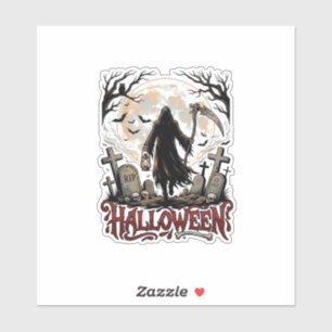 Halloween Grim Reaper Lantern Full Moon Tombstones Sticker