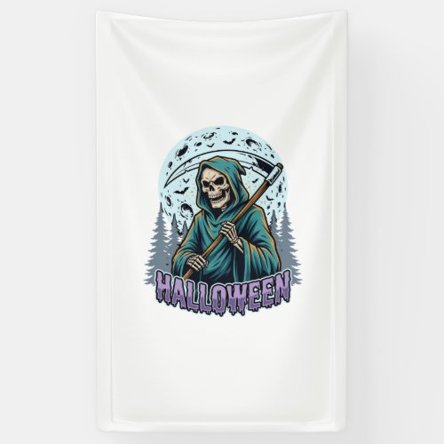 Halloween Grim Reaper Moonlight Vector Banner