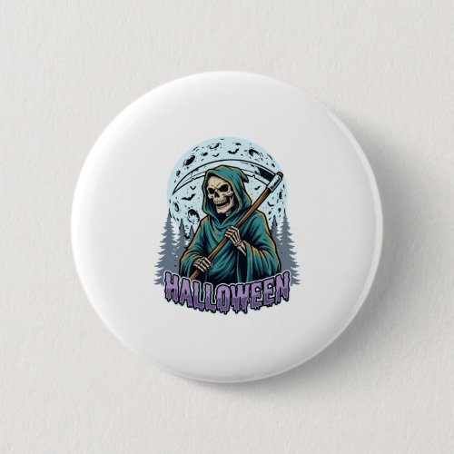 Halloween Grim Reaper Moonlight Vector Button
