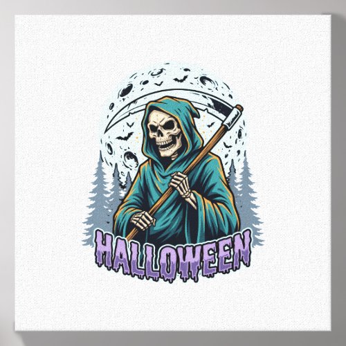Halloween Grim Reaper Moonlight Vector Canvas Photo Tile