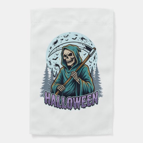 Halloween Grim Reaper Moonlight Vector Garden Flag