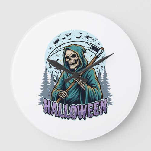Halloween Grim Reaper Moonlight Vector Large Clock