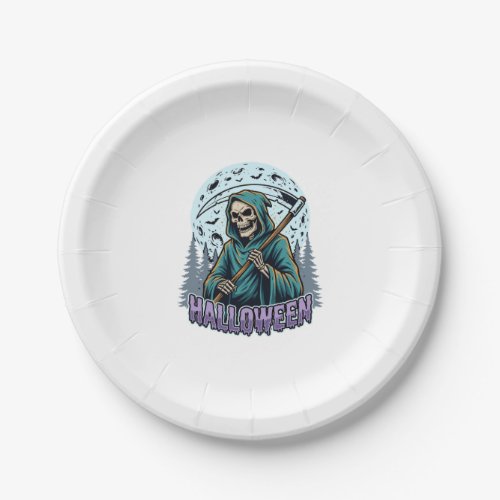 Halloween Grim Reaper Moonlight Vector Paper Plates